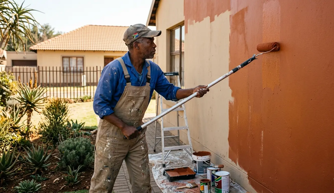 Professional painter rolling a wall